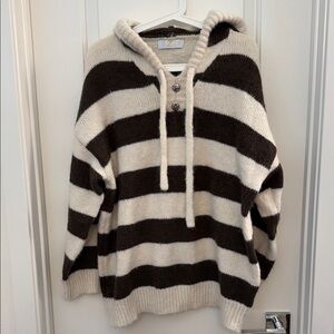 Striped Brown and Cream Hooded Sweater